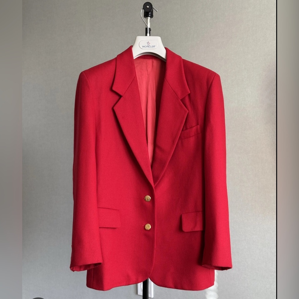 Authentic Burberry Vintage Red Wool Blazer Gold Button Designer Jacket - Picture 2 of 14